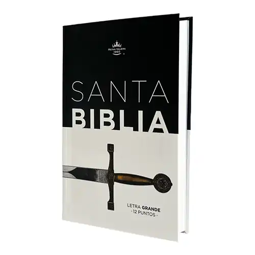 Imagen de la Biblia RVR60 tamaño manual Letra Grande, Tapa Flex Blanco negro con Espada