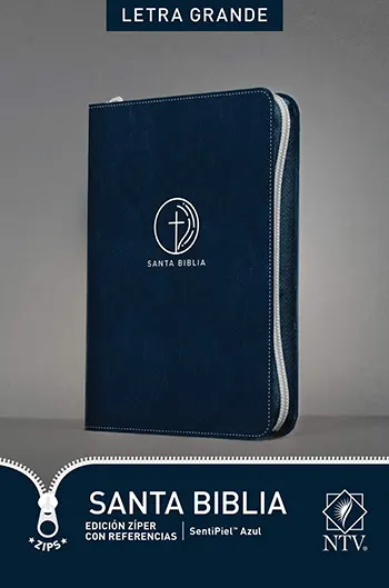 Biblia NTV Edición Zíper Con Referencia Letra Grande, Sentipiel Azul