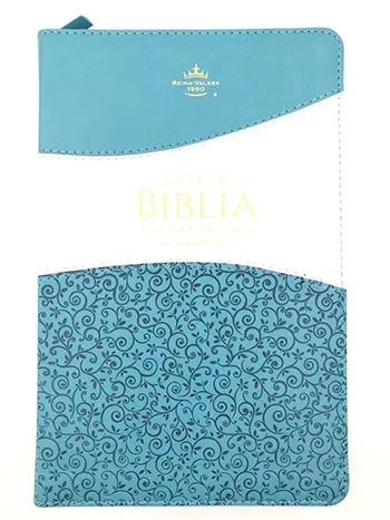 Imagen de la portada de la Biblia RVR 1960 Letra Gigante Tamaño Manual Turquesa-Blanco con Cierre
