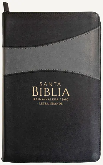 Imagen de la portada de la Biblia RVR 1960 Letra Grande Tamaño Manual Símil Piel Negro-Gris con Cierre, con Índice