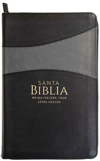 Imagen de la portadas de la Biblia RVR 1960 Letra Grande Tamaño Manual Símil Piel Negro-Gris con Cierre