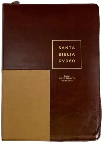 Imagen de la portada de la Biblia RVR60, Letra súper gigante, 19 puntos, Imitación Piel Café- Marrón, con Índice y Cierre