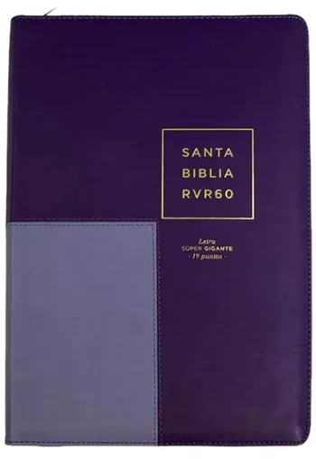 Imagen de la portada de la Biblia RVR60, Letra súper gigante, 19 puntos, Imitación Piel Lila-Morada, con Índice y Cierre