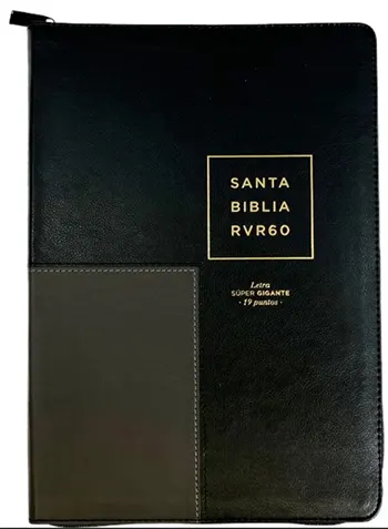 Imagen de la portada de la Biblia RVR60, Letra súper gigante, 19 puntos, Imitación Piel Negro-Gris, con Índice y Cierre