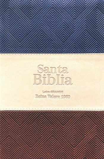 Biblia RVR 1960 Letra Grande Tamaño Manual, Símil Piel, Tricolor Azul Gris Marrón, con índice y cierre