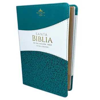 Biblia RVR 1960 Letra Grande Tamaño Manual, Símil Piel Turquesa Blanco