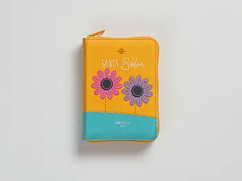Biblia RVR60 de bolsillo Primor, Amarillo/Turquesa Flores con Cierre